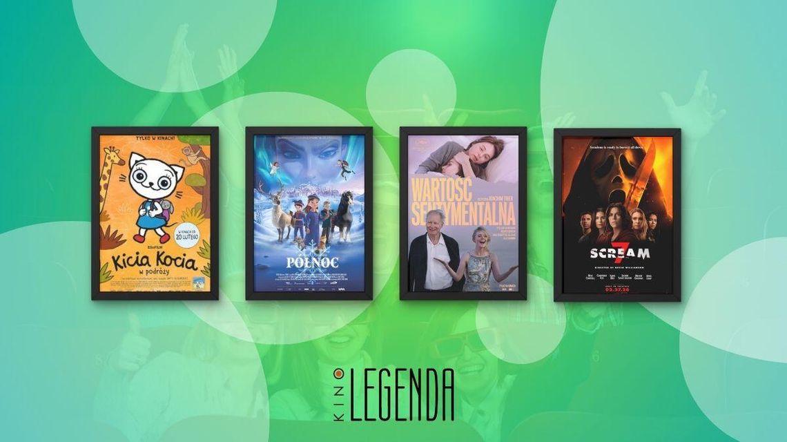 Zdjęcie przedstawia plakaty filmów wyświetlanych w kinie Legenda w Gorlicach