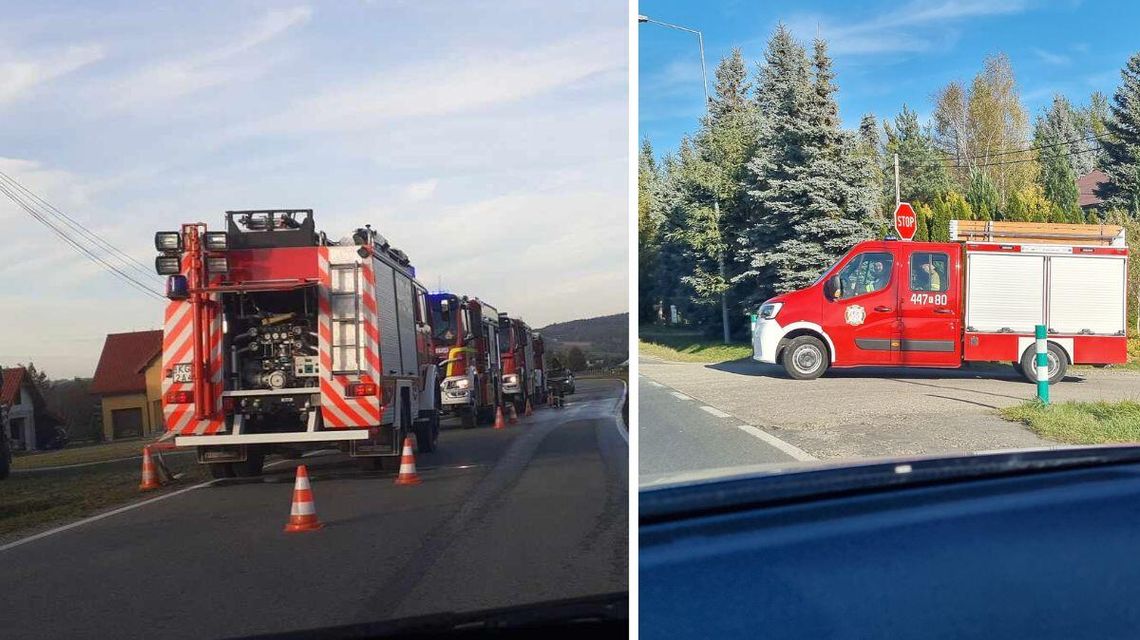 wozy strażackie stojące na drodze