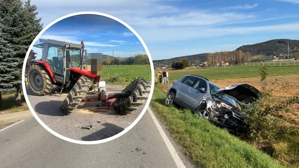 Łużna. Po zderzeniu roztrzaskana osobówka wpadła do rowu [FOTO] [AKTUALIZACJA]