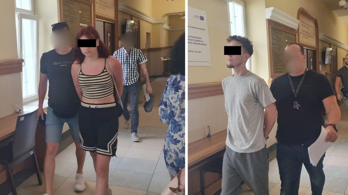 zdjęcie przedstawia chłopaka i dziewczynę prowadzonych przez mężczyzn