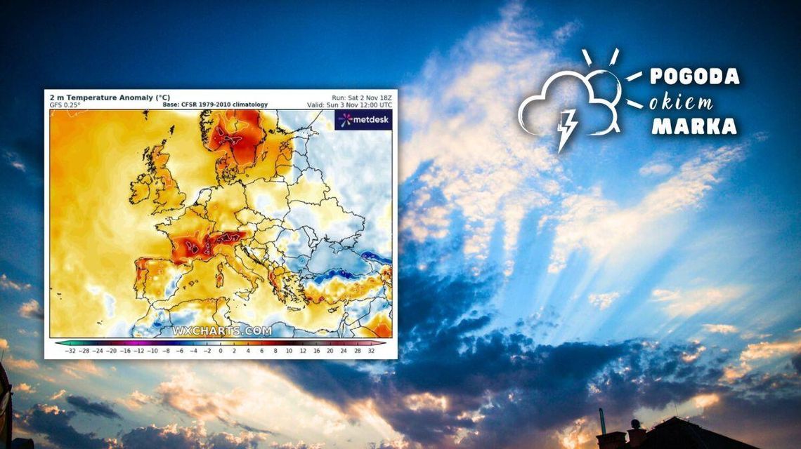 Chmury nad Gorlicami i mapa pogody Europy