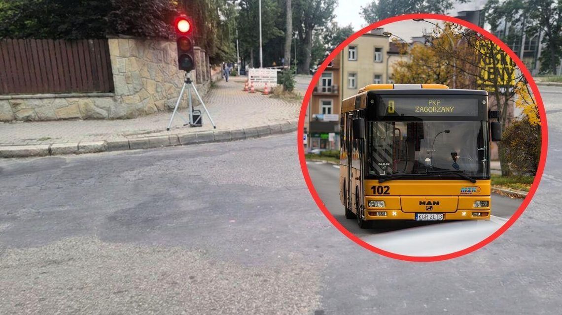 Objazdy autobusów od dziś. Rusza przebudowa skrzyżowania pod sklepem Dukat autobus na drodze w centrum miasta w Gorlicach na ul. Sienkiewicza