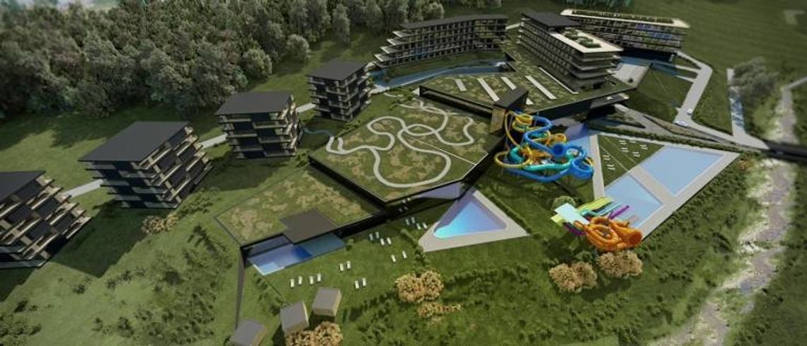 Projekt aquaparku w Krynicy– Zdroju, wizualizacja komputerowa