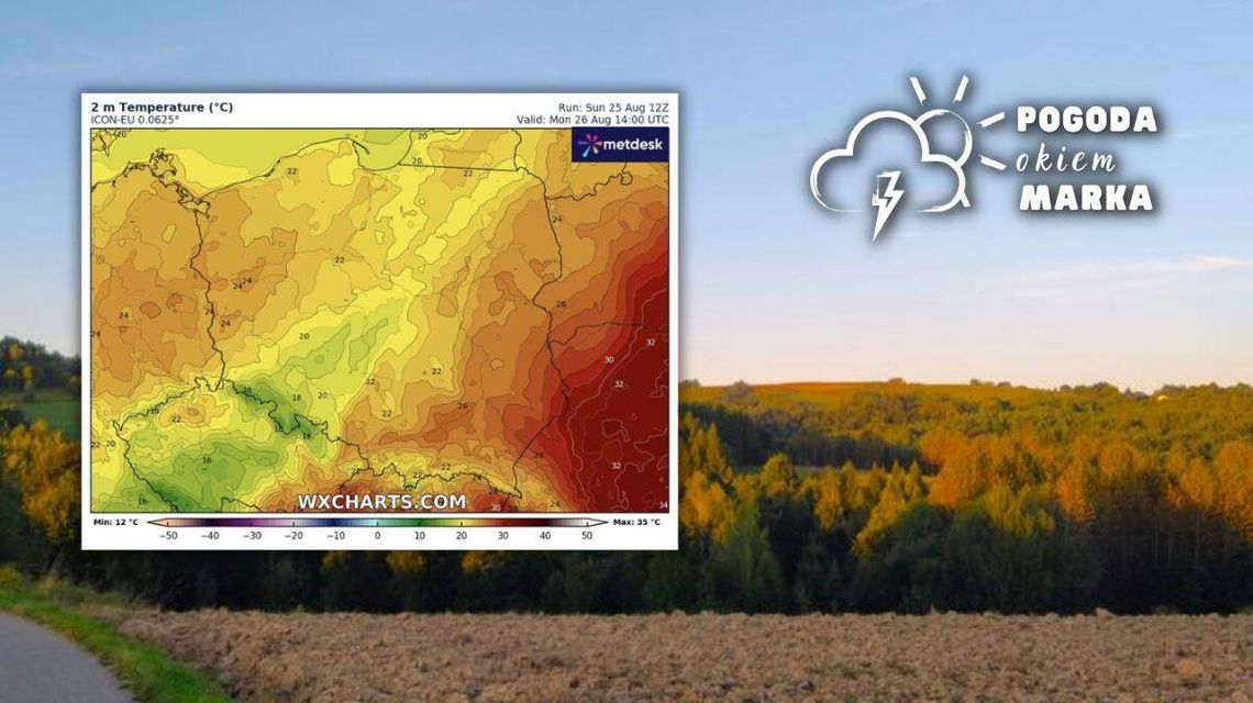 mapa pogody polski obok zdjęcie drzew i nieba nad beskidem niskim