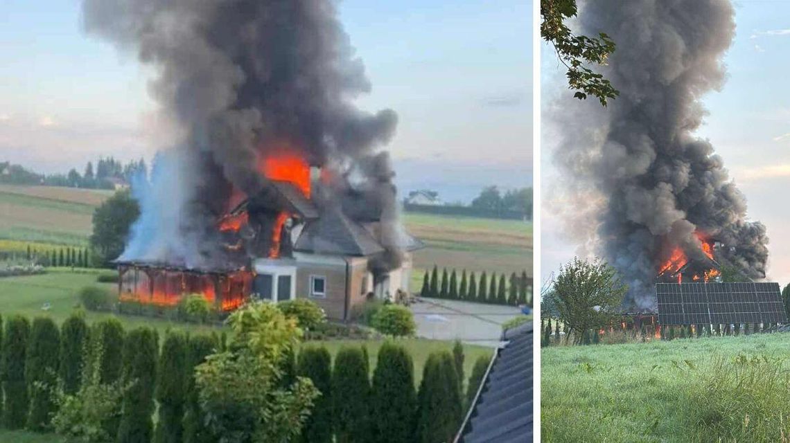 zdjęcie przedstawia palący się dom