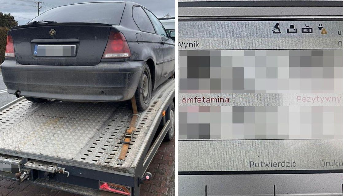 Zdjęcie przedstawia samochód i narkotester