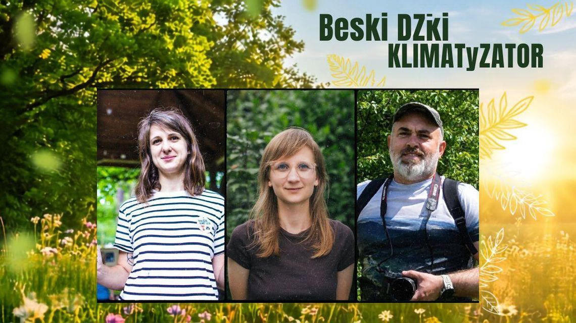 zdjęcie przedstawia portrety 3 osób na tle drzew, łąki i słońca