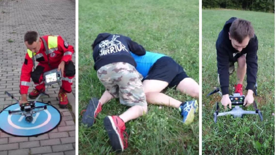 Grupa poszukiwawcza OSP Siary z dronem, podczas akcji ratunkowej