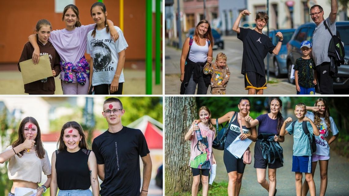 kolaż zdjęć, dorośli i dzieci uśmiechający się