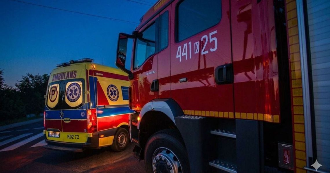 zdjęcie przedstawia widok w lusterku na samochód straży pożarnej