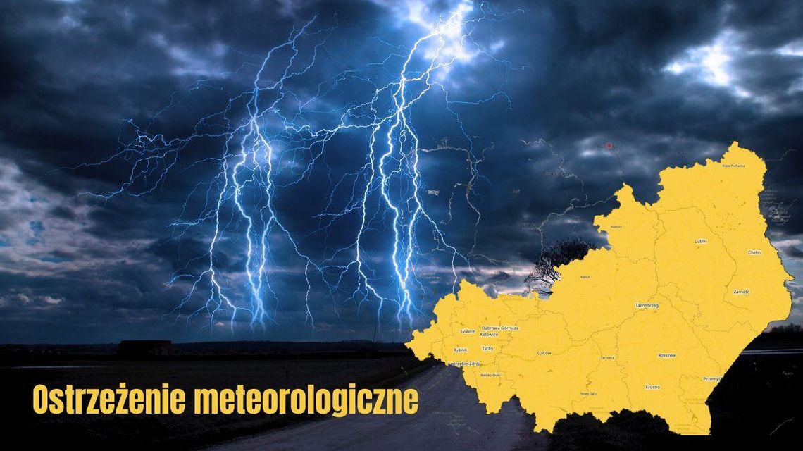 Zdjęcie przedstawia napkę z ostrzeniem meteorologicznym