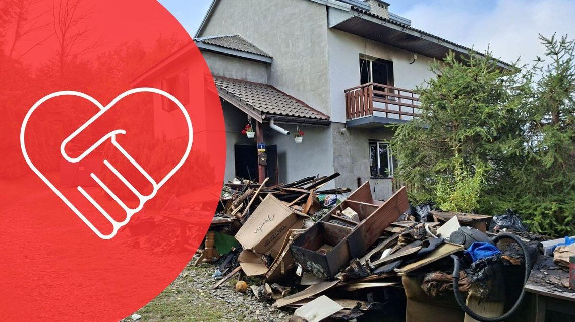 Zdjęcie przedstawia dom po pożarze w Staszkówce