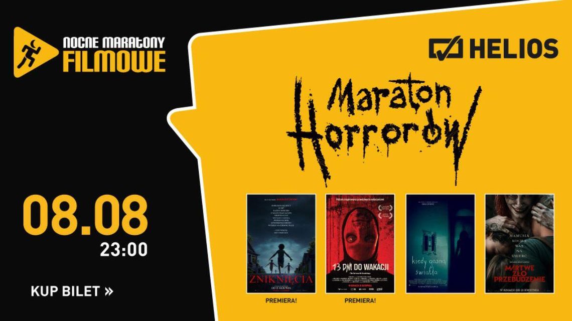 Zdjęcie przedstawia plakat promujący maraton horrorów w kinie Helios