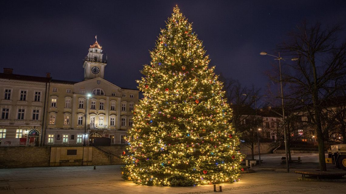 zdjęcie przedstawia choinkę na gorlickim Rynku
