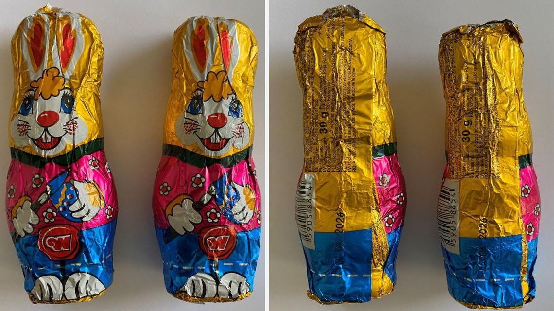 Czekoladowe zające mogące zawierać plastik