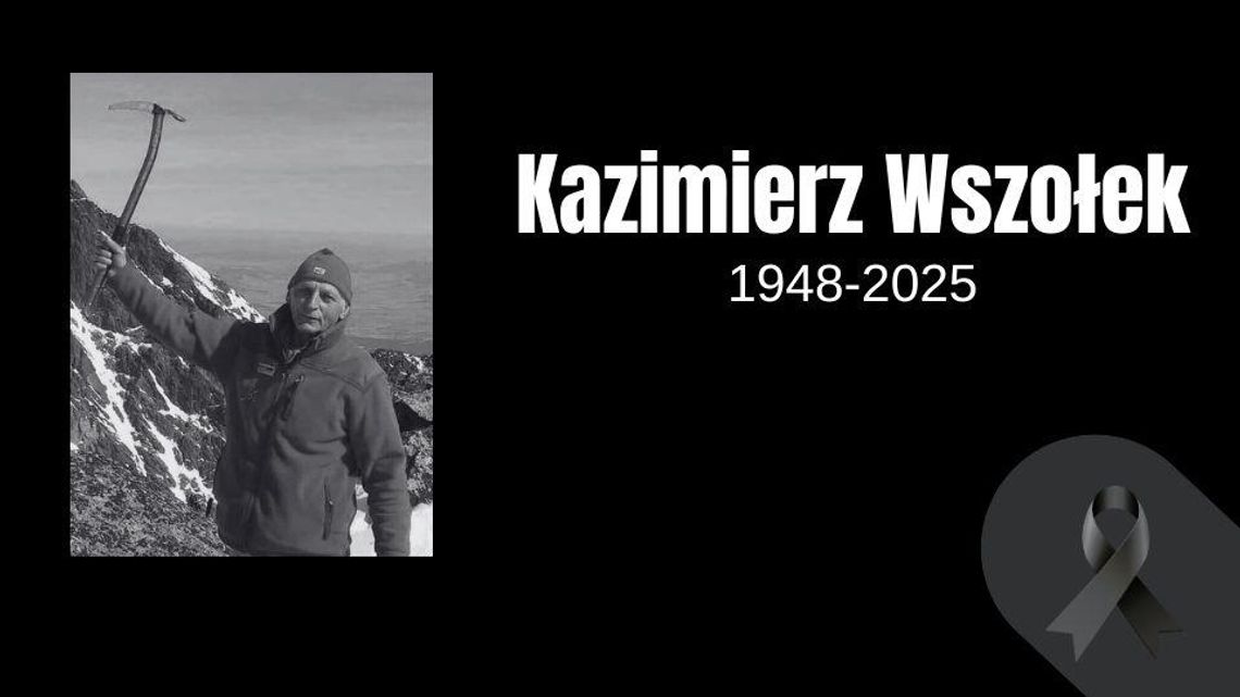 Wspomnienie o śp. Kazimierzu Wszołku zdjęcie przedstawia czarno-białe zdjęcie mężczyzny z czekanem w ręce, zdjęcie w górach