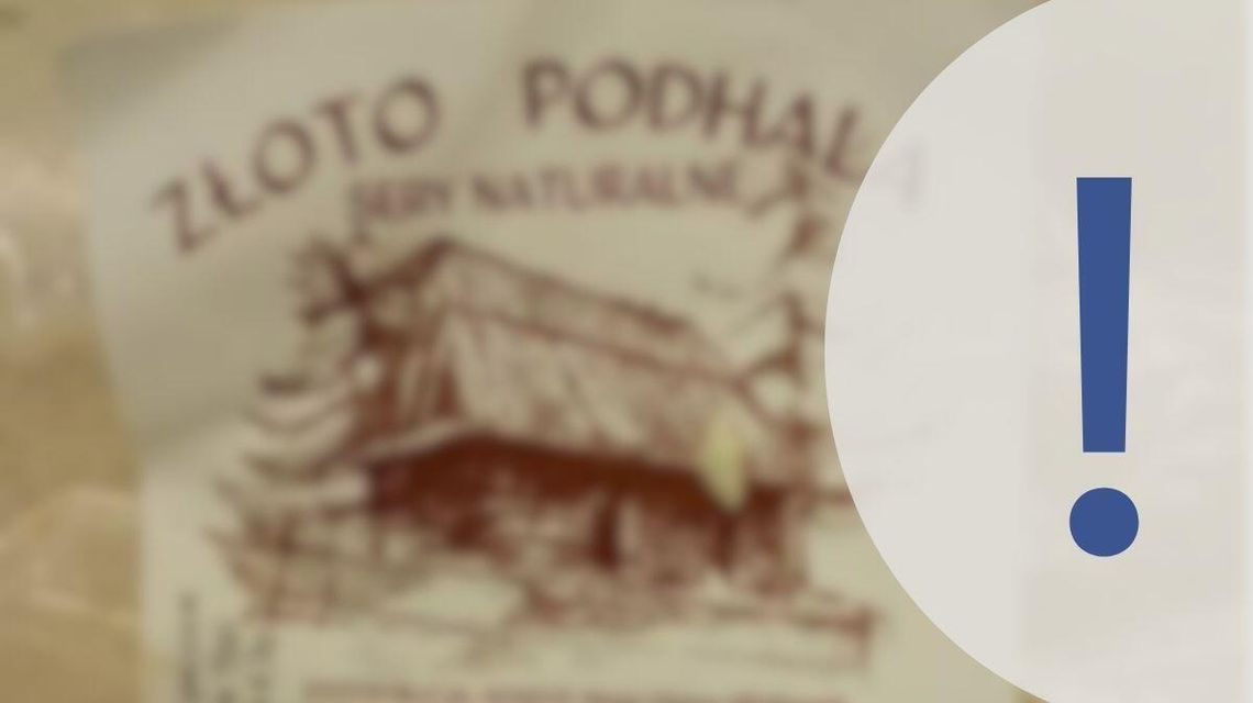 opakowanie sera podpuszczkowego i obok graficzny znak wykrzyknika