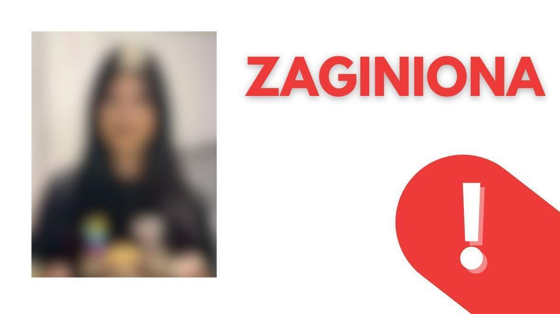 Zaginęła 17-letnia mieszkanka Krzywaczki. Policja prosi o pomoc kolorowy portret dziewczyny z napisem zaginiona i czerwony wykrzyknik