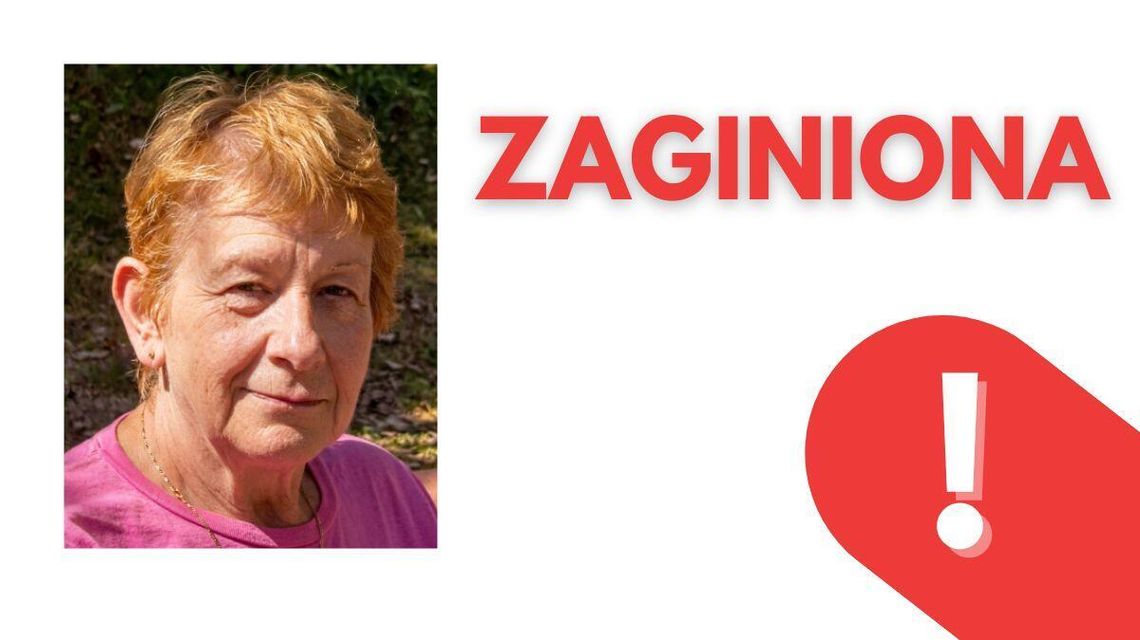 Zaginęła mieszkanka Wołowca. Policja prosi o pomoc kolorowy portret kobiety, obok napis zaginiona i wykrzyknik