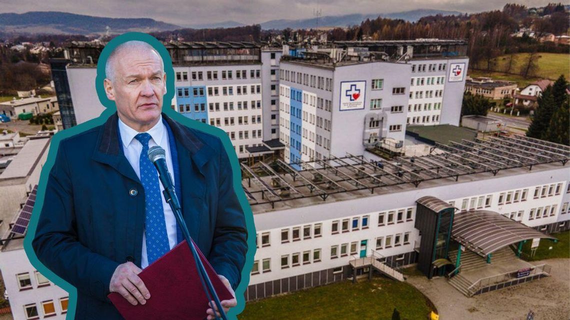 Zmiana statutu oznacza ni mniej, nie więcej jak wycięcie szpitalnego oddziału zdjęcie przedstawia budynek szpitala w Gorlicach, na pierwszym planie mężczyzna pod krawatem i w płaszczu