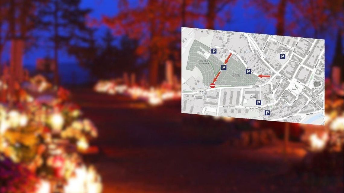 Zdjęcie przedstawia cmentarz i mapkę