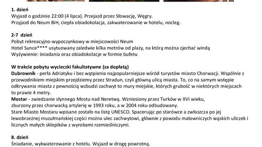 Bośnia i Hercegowina - Neum, Mostar - wczasy, wyjazd wypoczynkowy