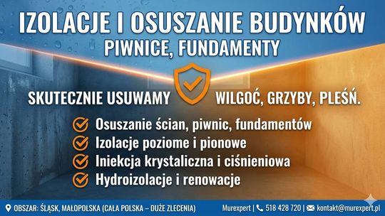 Izolacje i osuszanie budynków - piwnice, fundamenty | Śląsk, Małopolska Izolacje i osuszanie budynków - piwnice, fundamenty | Śląsk, Małopolska