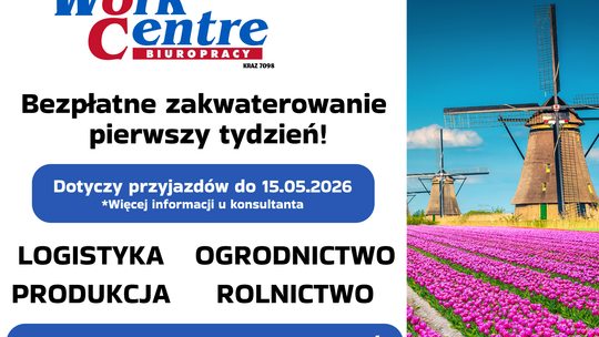 Oferta pracy w Holandii (k/m) - Bezpłatne zakwaterowanie