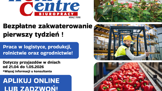 Oferty Pracy w Holandii - BEZPŁATNE ZAKWATEROWANIE! (k/m)