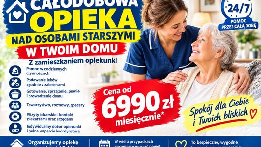 Opiekunka z zamieszkaniem - opieka 24h u seniora - od 6990 zł miesięcznie