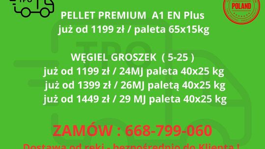 Pellet, groszek węgiel dostawa Małopolska