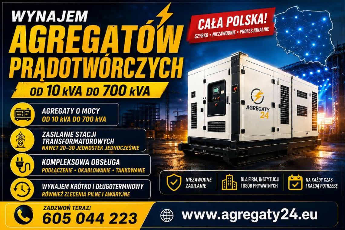 AGREGATY PRĄDOTWÓRCZE DO 700 kVA  - WYNAJEM - USŁUGI