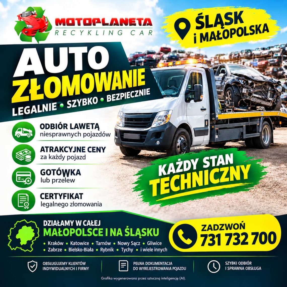 Auto złom i złomowanie pojazdów, KASACJA AUT - odbiór lawetą Śląsk, Małopolska Auto złom i złomowanie pojazdów, KASACJA AUT - odbiór lawetą Śląsk, Małopolska