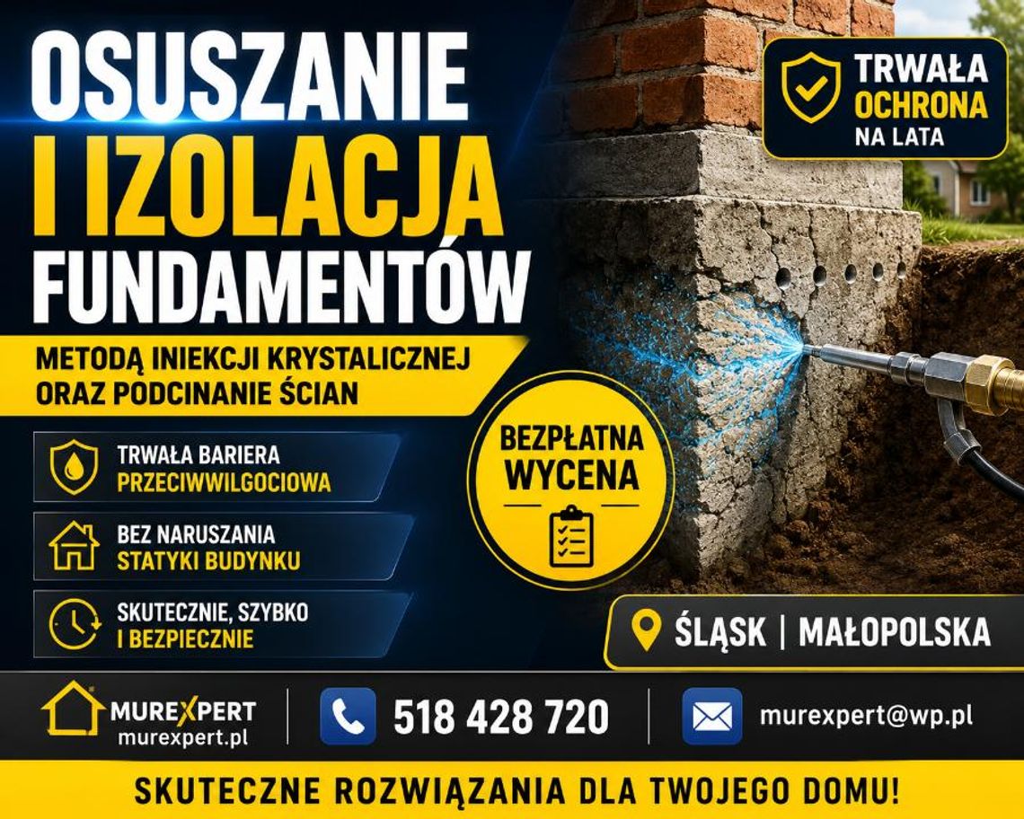 Drenaż fundamentów, osuszanie i izolacja piwnic - Małopolska i Śląsk