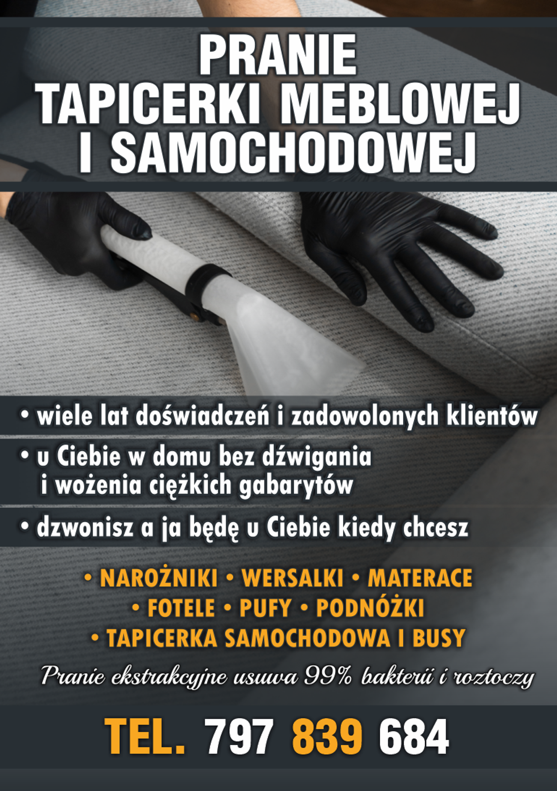 Mobilne pranie tapicerki meblowej i samochodowej