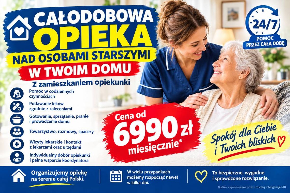 Opiekunka z zamieszkaniem - opieka 24h u seniora - od 6990 zł miesięcznie