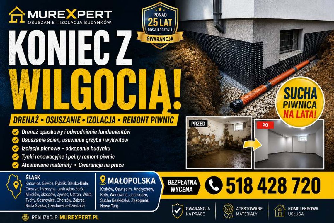 Osuszanie budynków, izolacja fundamentów, iniekcja krystaliczna, podcinanie ścian Śląsk / Małopolska Osuszanie budynków, izolacja fundamentów, iniekcja krystaliczna, podcinanie ścian Śląsk / Małopolska