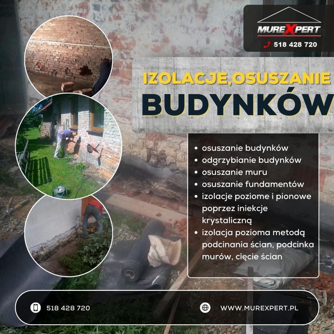 Osuszanie i iniekcja ścian i piwnic - izolacja pozioma, podcinanie muru, hydroizolacje Osuszanie i iniekcja ścian i piwnic - izolacja pozioma, podcinanie muru, hydroizolacje