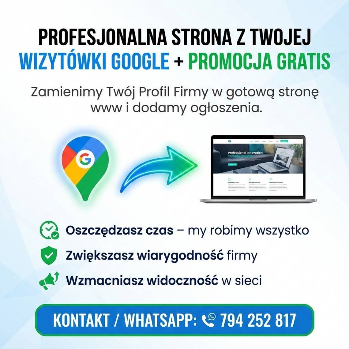 Profesjonalna strona z Twojej wizytówki Google