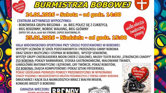 Plakat zapowiadający wydarzenie -  34. Finału Wielkiej Orkiestry Świątecznej Pomocy w Bobowej