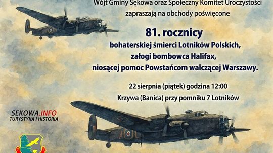 Zdjęcie przedstawia plakat promujący 81. rocznicę bohaterskiej śmierci załogi bombowca Halifax