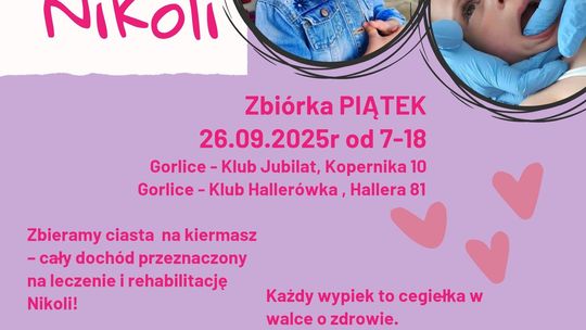Zdjęcie przedstawia plakat promujący wydarzenie Akcja charytatywna w Gorlicach: Ciasto dla Nikoli