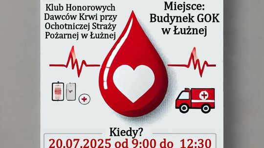 Akcja krwiodawstwa w Łużnej | halogorlice.info Plakat promujący akcję krwiodawstwa w Łużnej