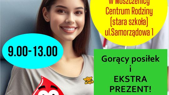 Plakat zapowiadający wydarzenie - Akcja krwiodawstwa w Moszczenicy