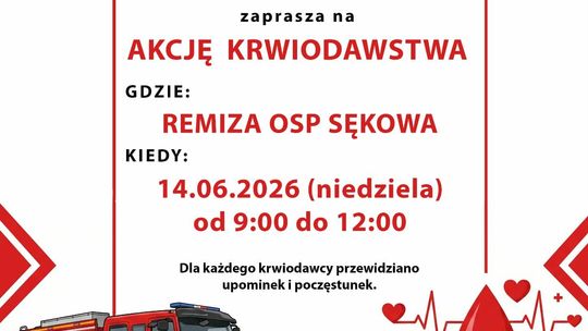 Zdjęcie przedstawia plakat zapowiadający wydarzenie - Akcja krwiodawstwa w Sękowej
