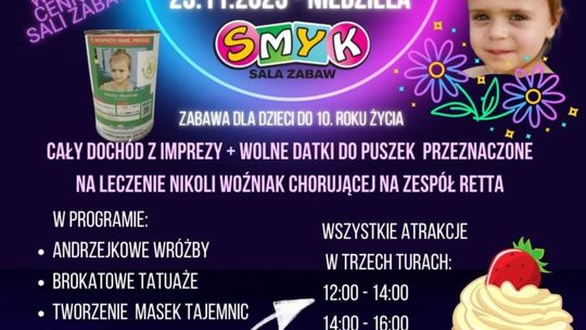 Plakat zapowiadający wydarzenie - Andrzejki dla Nikoli w sali zabaw SMYK
