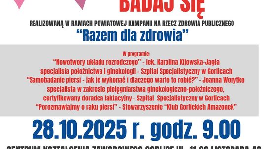 Bądź świadoma - badaj się | zapowiedzi wydarzeń - halogorlice.info Plakat zapowiadający wydarzenie Bądź świadoma - badaj się