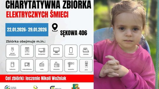 Plakat zapowiadający wydarzenie - Charytatywna zbiórka elektrycznych śmieci na leczenie Nikoli