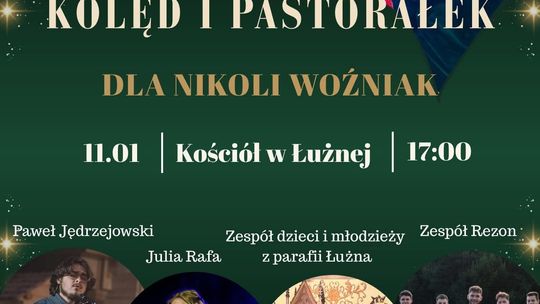 Plakat zapowiadający wydarzenie - Charytatywny koncert kolęd i pastorałek dla Nikoli Woźniak