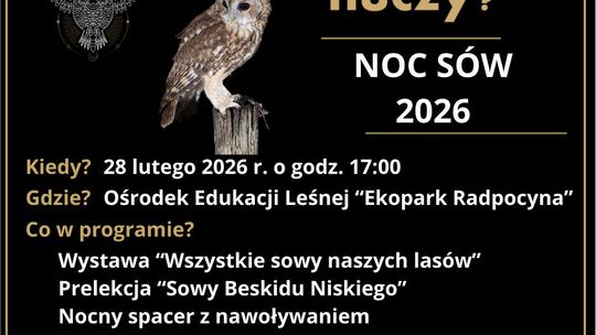 plakat zapowiadający wydarzenie - Co w lesie huczy? Noc Sów 2026